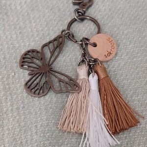 Sakroots Metal Butterfly Keychain with Tassels - White and Tan